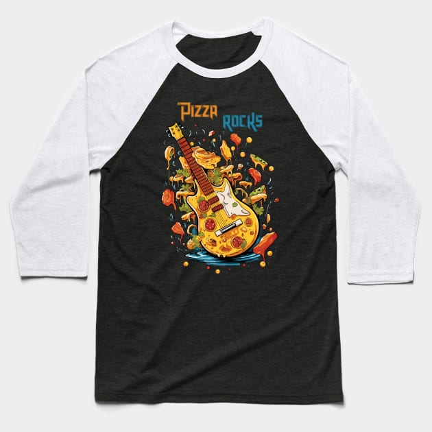 Pizza Guitar - Pizza Rocks Baseball T-Shirt by TeeCraftsGirl